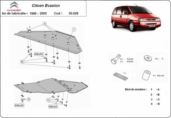 Steel sump guard for Citroen Evasion