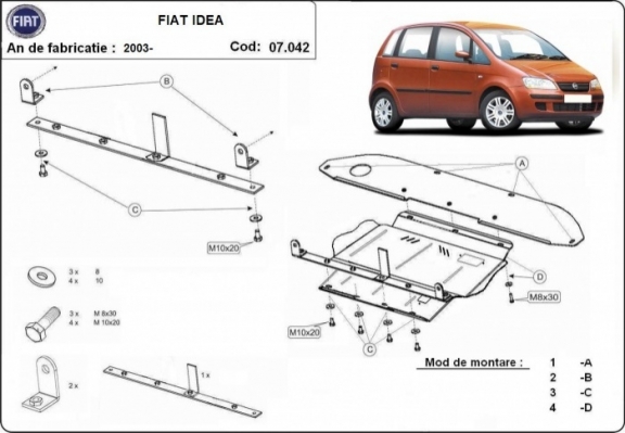 Steel sump guard for the protection of the engine, gearbox and differential for Fiat Idea