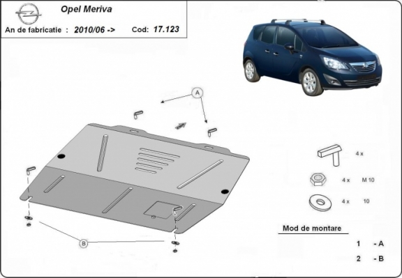 Steel sump guard for Vauxhall Meriva B 