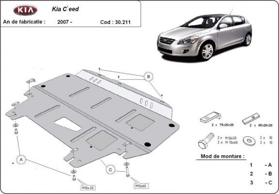 Steel sump guard for Kia Ceed