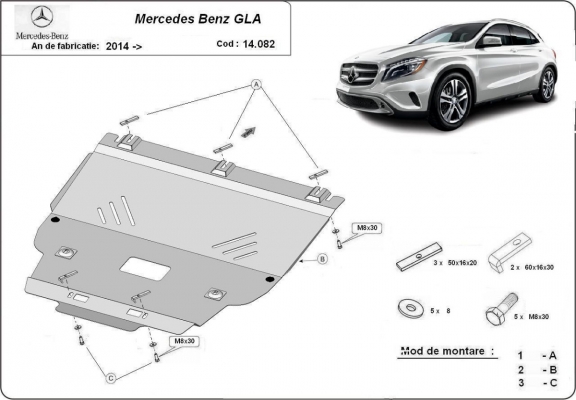 Steel sump guard for Mercedes GLA X156