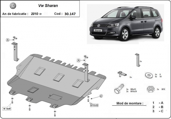 Steel sump guard for Volkswagen Sharan