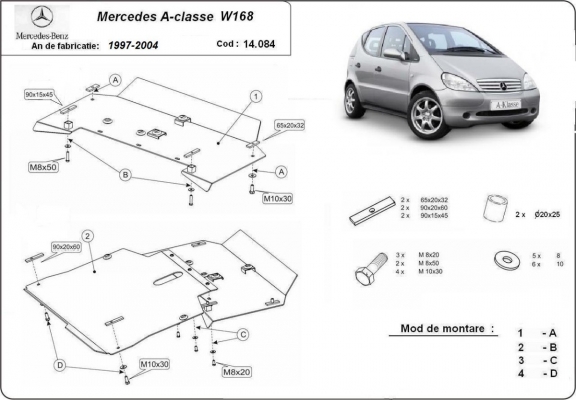 Steel sump guard for Mercedes A-Classe W168