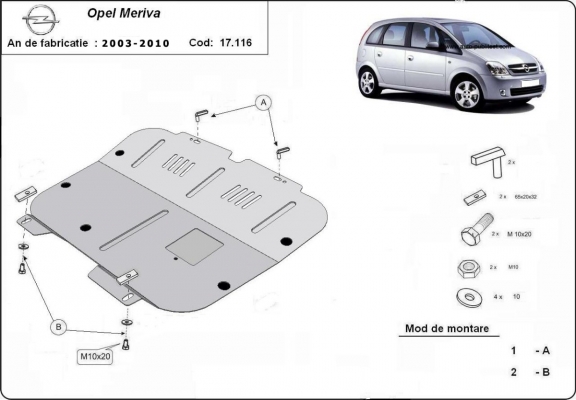 Steel sump guard for Vauxhall Meriva A 