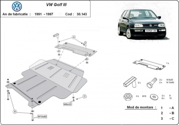 Steel sump guard for VW Golf 3