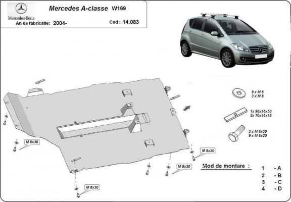 Steel sump guard for the protection of the engine, gearbox and differential for Mercedes A-Class W169
