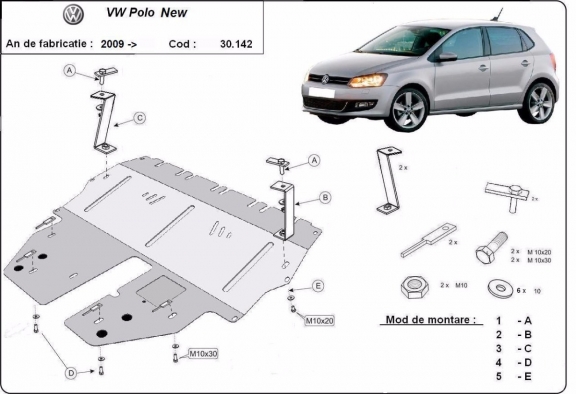 Steel sump guard for VW Polo