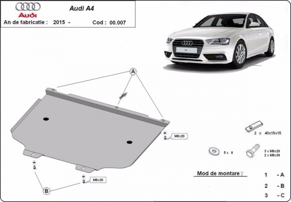 Steel gearbox guard for Audi A4 B9