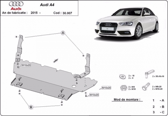 Steel sump guard for Audi A4  B9