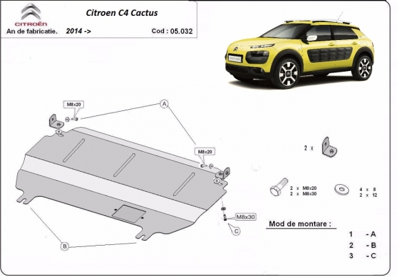 Steel sump guard for Citroen C4 Cactus