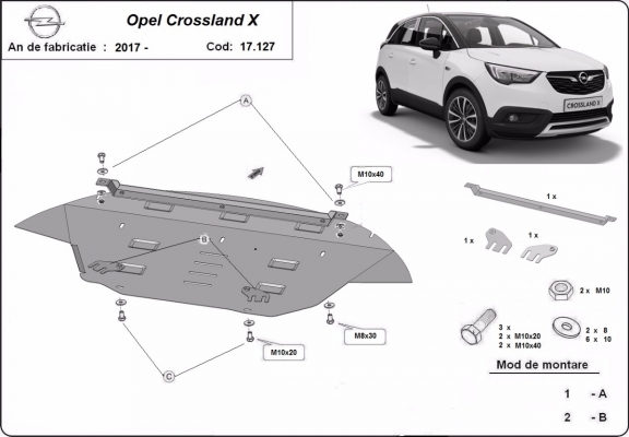 Steel sump guard for Vauxhall Crossland X