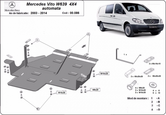 Steel gearbox guard for Mercedes Vito W639 - 4x4 - automatic gearbox