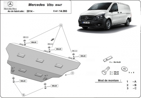 Steel sump guard for Mercedes Vito W447, 4x2, 1.6 D