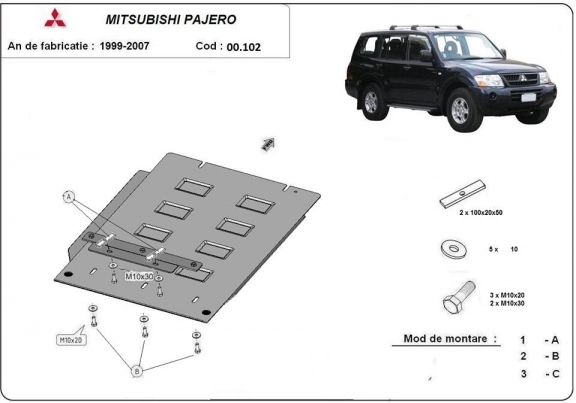 Steel gearbox guard for Mitsubishi Shogun 3 (V60, V70)