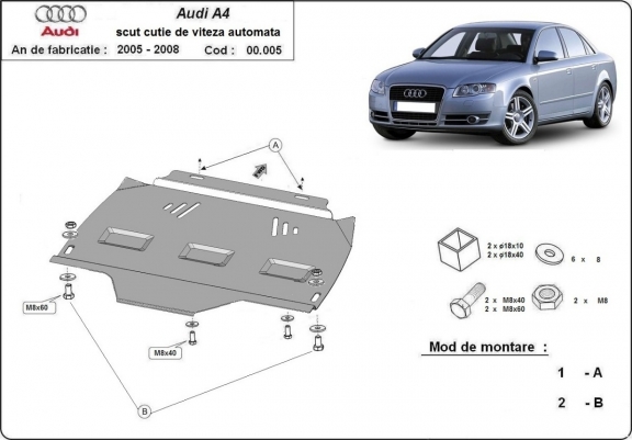 Steel automatic gearbox guard for Audi A4  B7