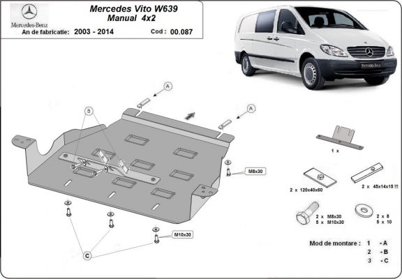 Steel gearbox guard for Mercedes Vito W639 - 2.2 D 4x2