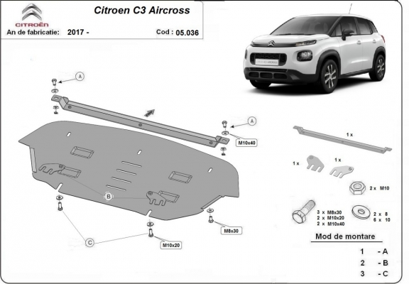 Steel sump guard for Citroen C3 Aircross