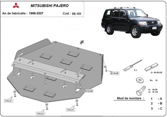 Steel gearbox guard for Mitsubishi Shogun 3 (V60, V70) Vers. 2.0