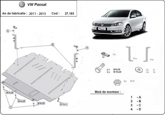 Steel sump guard for VW Passat B7