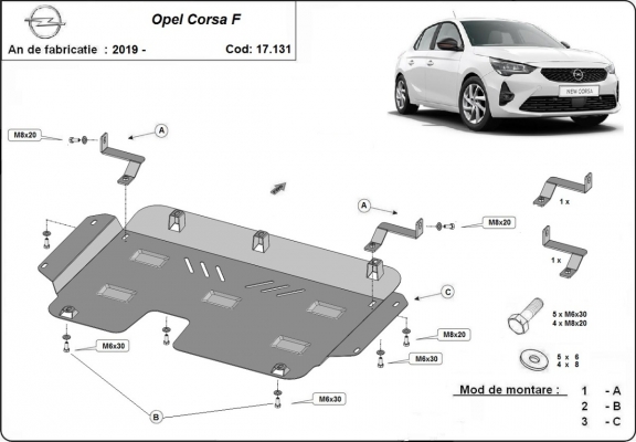 Steel sump guard for Vauxhall Corsa F