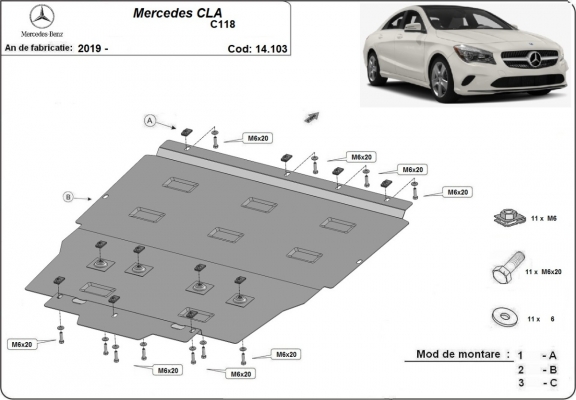 Steel sump guard for Mercedes CLA C118