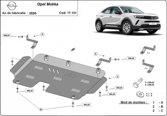 Steel sump guard for Vauxhall Mokka B