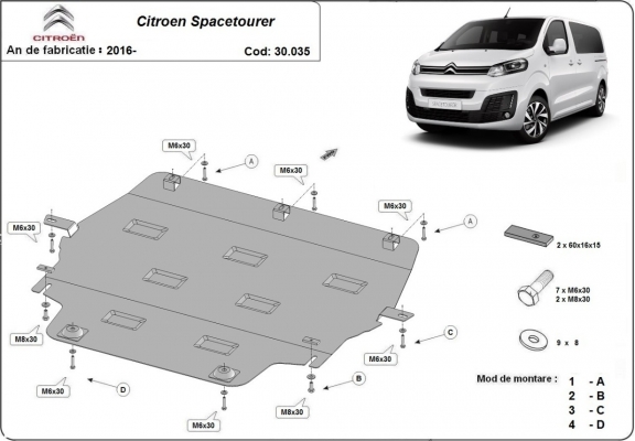 Steel sump guard for Citroen Spacetourer