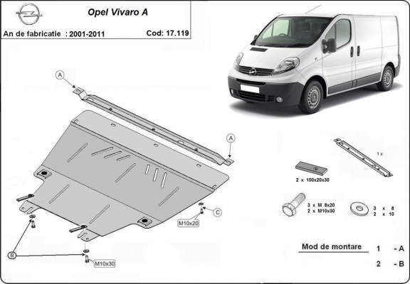 Steel sump guard for Vauxhall Vivaro A 