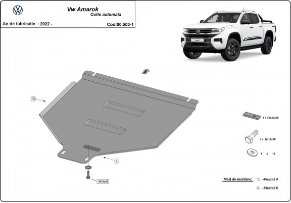 Steel automatic gearbox guard for Volkswagen Amarok 2 