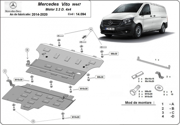 Steel sump guard for Mercedes Vito W447, 2.2 D, 4x4