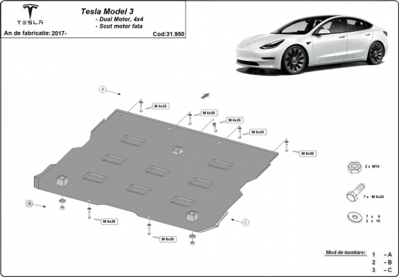Front electric motor guard for Tesla Model 3 AWD