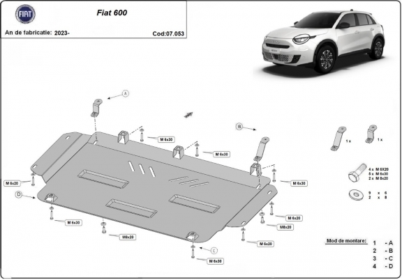 Steel sump guard for Fiat 600