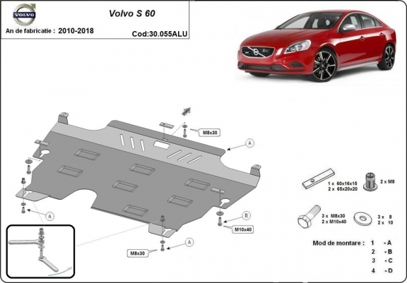 Aluminum sump guard for the protection of the engine and the gearbox for Volvo S60