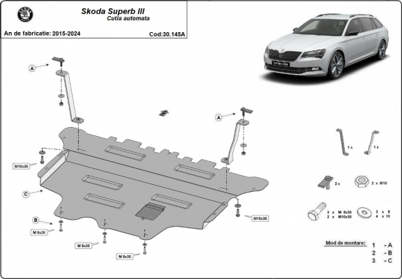 Steel sump guard for Skoda Superb - automatic gearbox