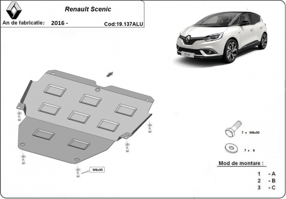 Aluminum sump guard for Renault Scenic IV