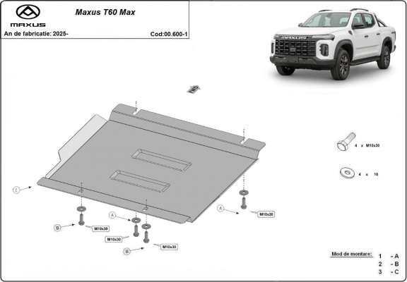 Steel gearbox guard for Maxus T60 Max