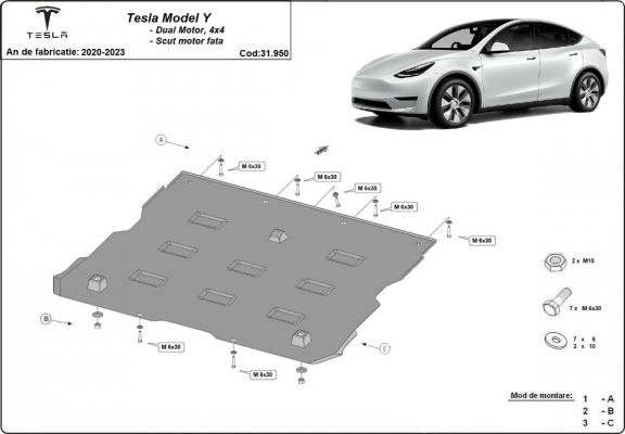 Front electric motor guard for Tesla Model Y AWD