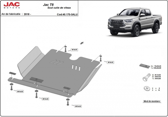 Aluminum gearbox guard for Jac T8