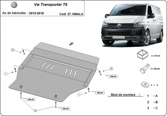 Aluminum sump guard for Volkswagen Volkswagen Transporter T6