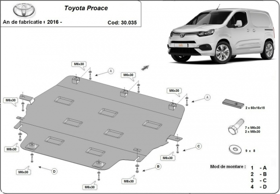 Steel sump guard for Toyota Proace