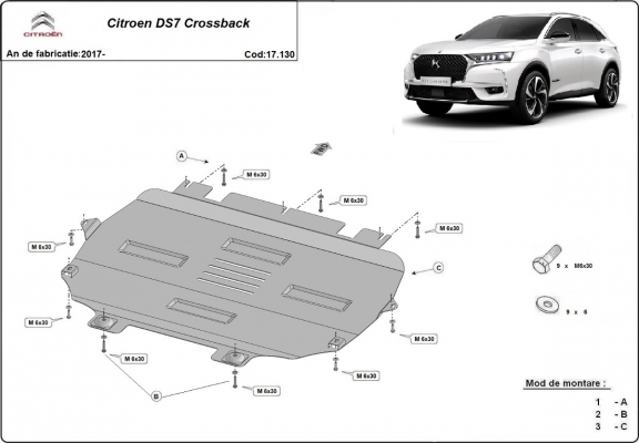Steel sump guard for Citroen DS 7 Crossback