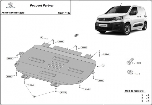 Steel sump guard for Peugeot Partner