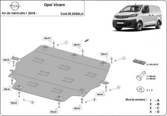 Aluminium  sump guard for Vauxhall Vivaro