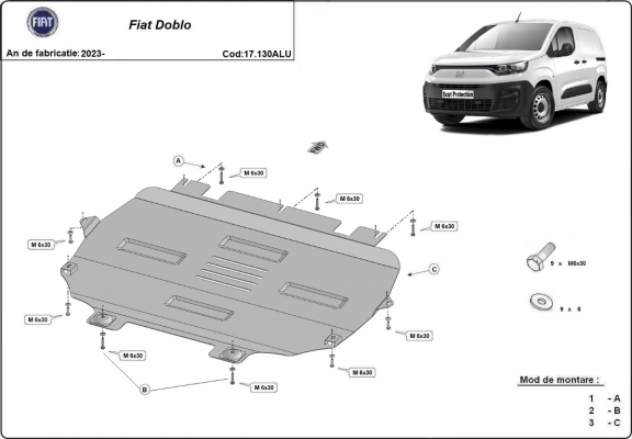 Aluminium  sump guard for Fiat Doblo