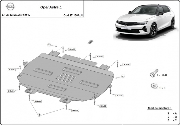 Aluminium sump guard for Vauxhall Astra L