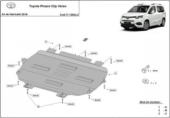 Aluminium  sump guard for Toyota Proace City Verso
