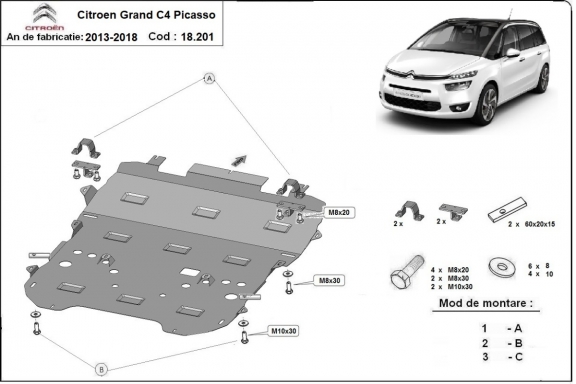 Steel sump guard for Citroen Grand C4 Picasso