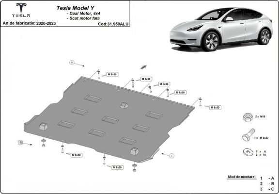 Front electric aluminum motor guard - Tesla model Y