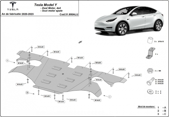 Rear electric aluminum motor guard - Tesla Model Y