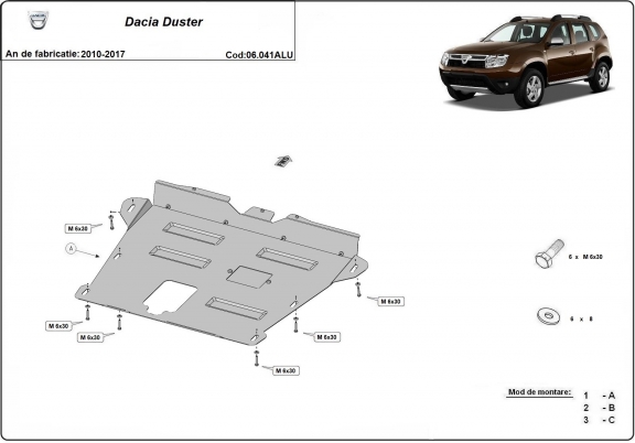 Aluminum sump guard for Dacia Duster